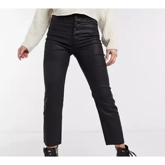 Abercrombie & Fitch Women's Ankle Straight High Rise Coated Jeans Black SZ 28/6 - Picture 2 of 9